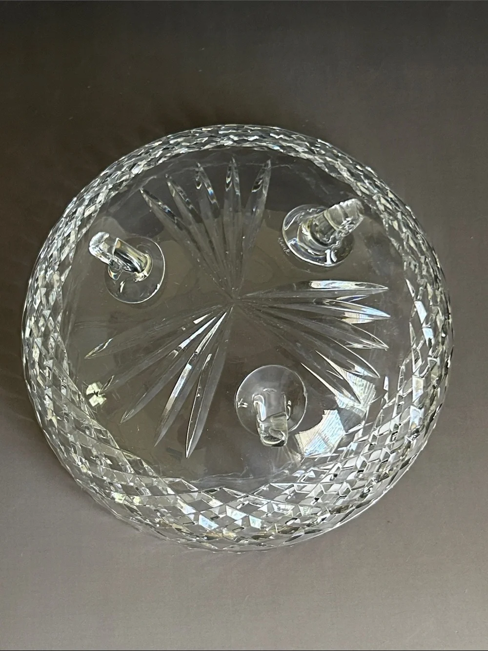 Vintage Kusak Hand Cut Crystal Three-Footed Bowl with Diamond Cut Pattern